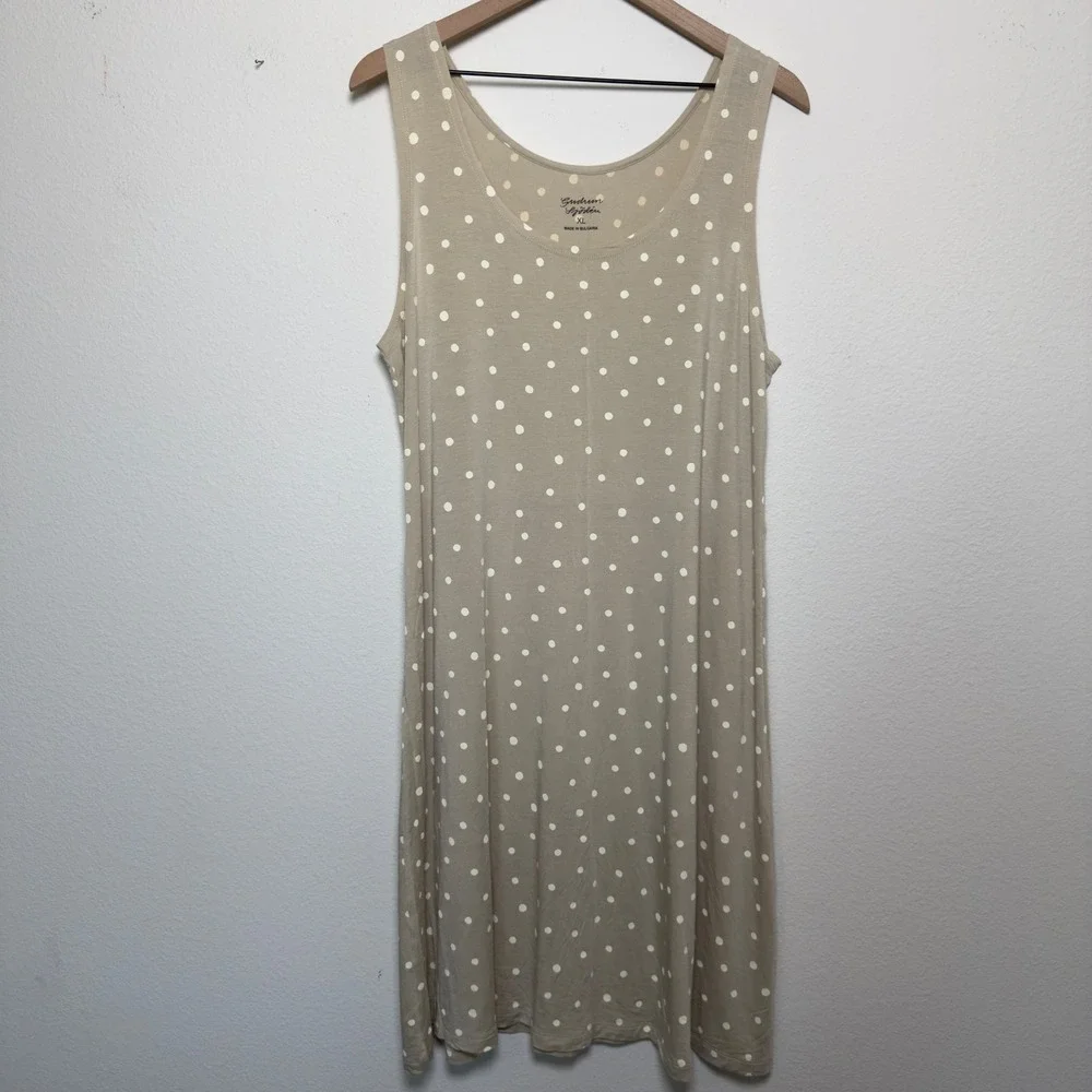 Gudrun Sjoden Women Dress XL Tan Polka Dot Sleeveless Scoop Neck Lyocell Artsy